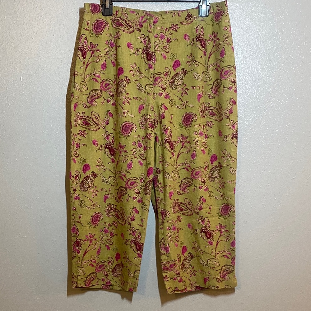 JM Collection Floral Capris - Green and Pink